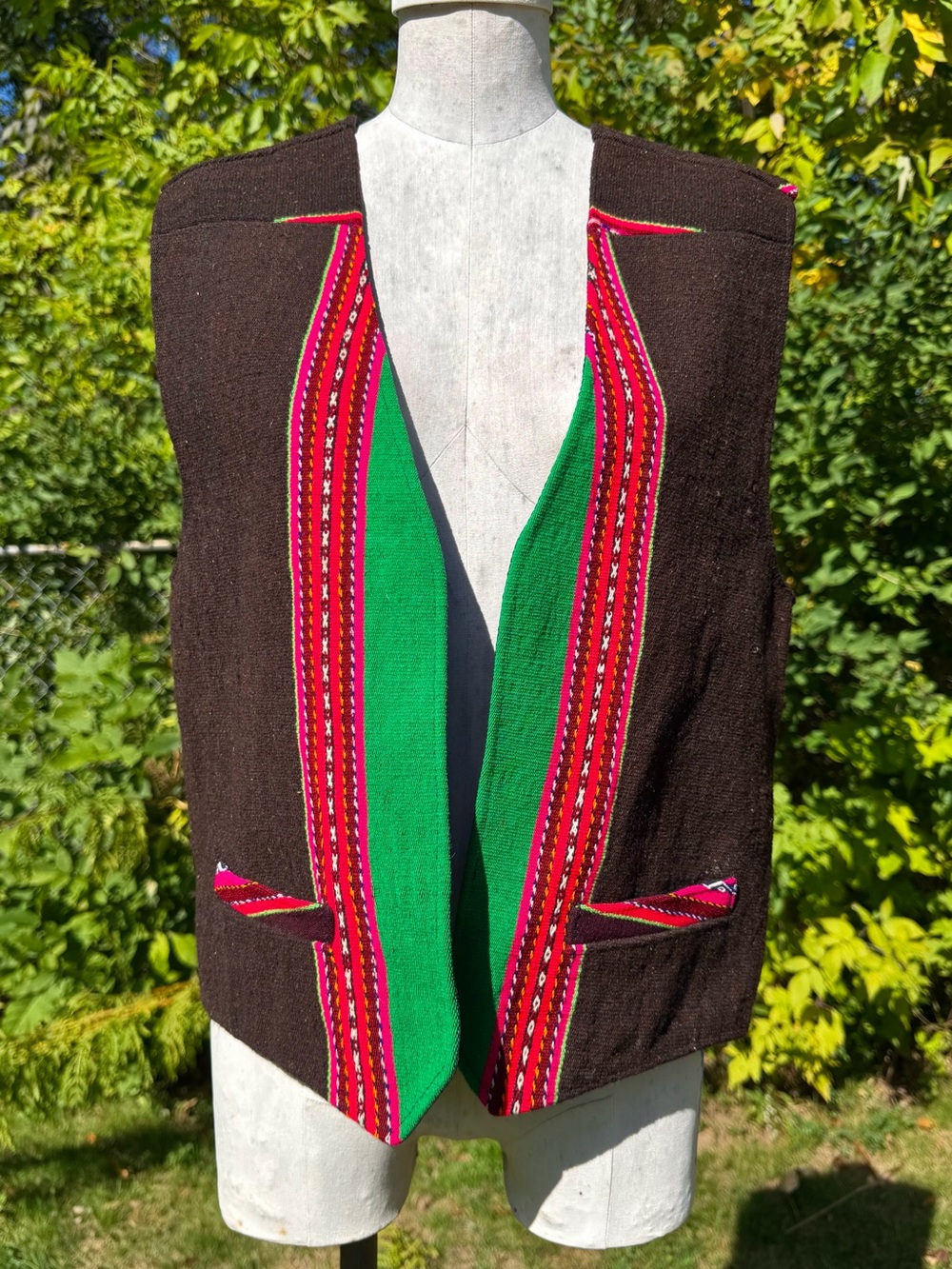 Men's Bolivian Traditional Andean Vest Handmade Aguayo Wool 40” Chest Medium M